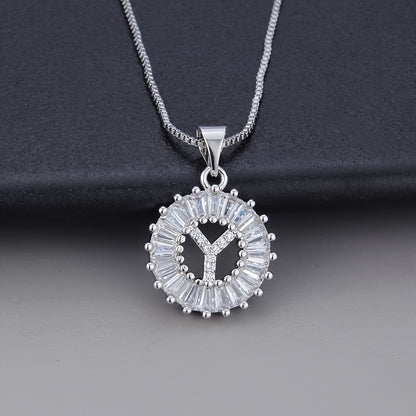 Silver Color Round Small 26 Letters Pendant Necklace Inlaid Zircon Women's Elegant Jewelry Gift