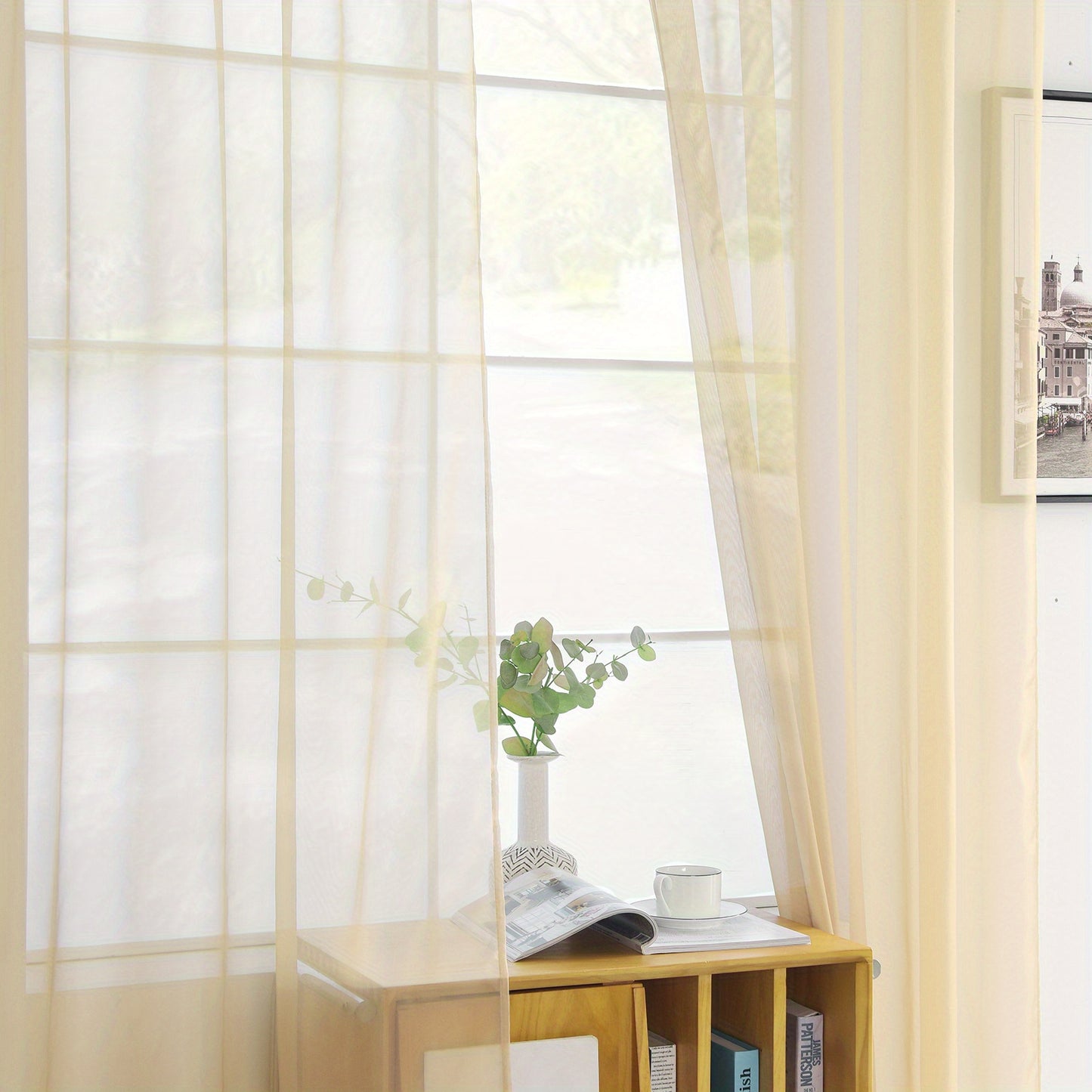 2pcs Sheer Voile Window Treatment Rod Pocket Curtains, For Kitchen Bedroom Living Room Drapes, Sunlight Filtering Privacy Protected Bedroom Living Room Office Home Decor