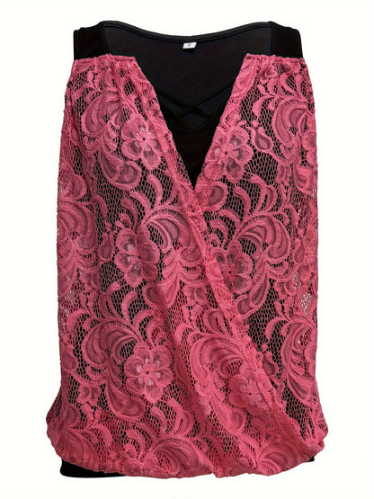Chic Ruched Sleeveless Tank Top - Lace Detailing, Comfort Fit for Casual Summer Days, Womens Fashion
