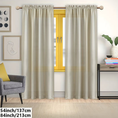 2 Panels Solid Color Light Filtering Curtains - Rod Pocket Design for Easy Installation, Softens Natural Light, and Provides Privacy - Perfect for Living Room, Office, Bedroom, and Home Decoration