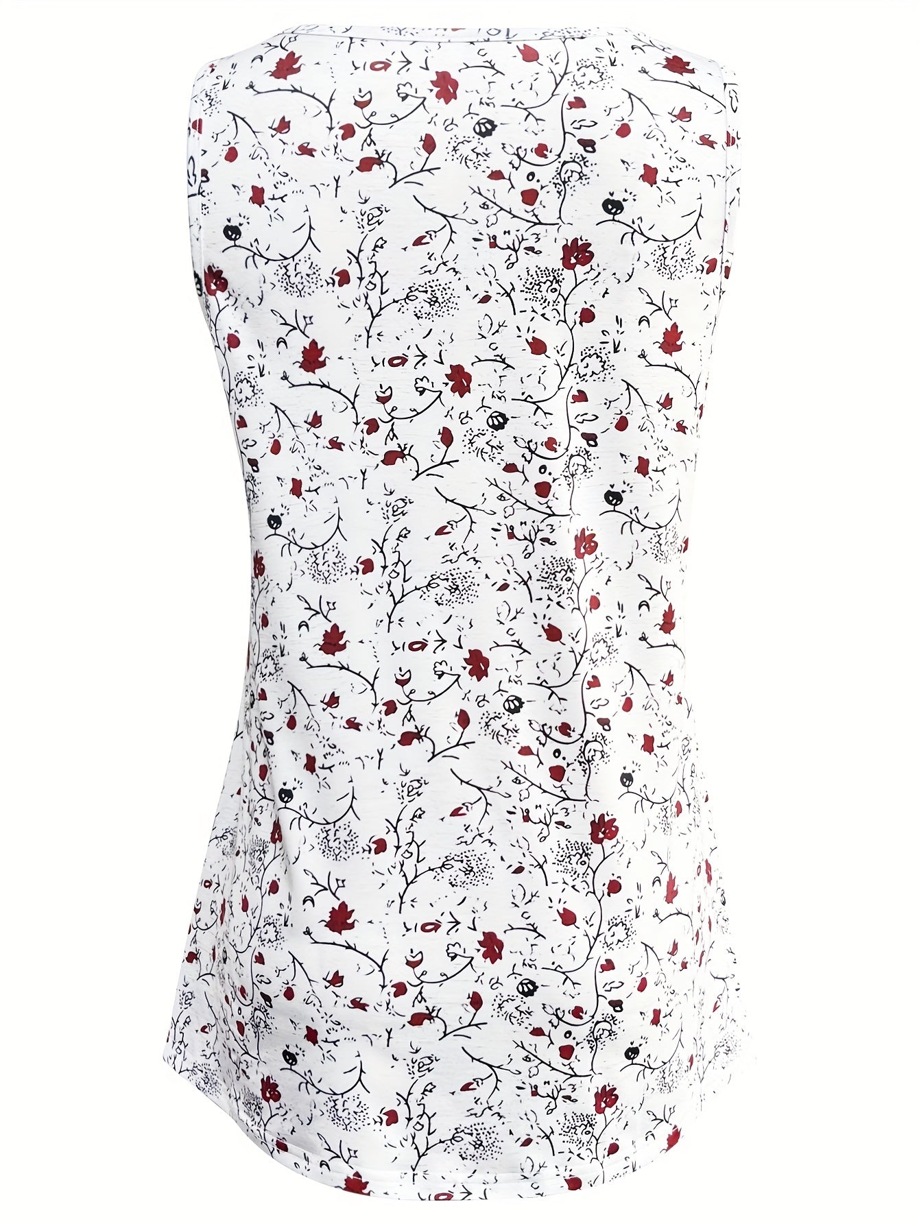Vibrant Ditsy Floral Print Crew Neck Tank Top - Soft Mid-Elasticity Polyester Knit Fabric, Semi-Sheer, Machine Washable, Perfect for Summer Casual Wear - Womens Clothing