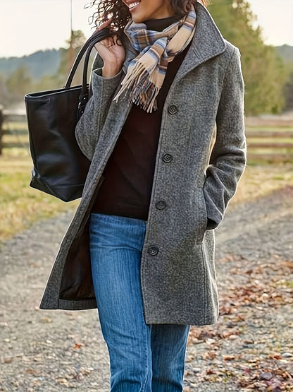 Solid Single Breasted Coat, Casual Long Sleeve Fall & Winter Outerwear, Women's Clothing