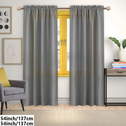 2 Panels Solid Color Light Filtering Curtains - Rod Pocket Design for Easy Installation, Softens Natural Light, and Provides Privacy - Perfect for Living Room, Office, Bedroom, and Home Decoration