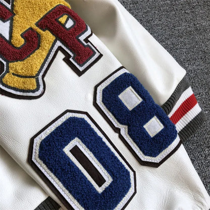 Jackets Men's Spring and Autumn Baseball Uniform Y2K Retro Trend Leather Jacket Heavy Industry Embroidery White Short Coat Ins
