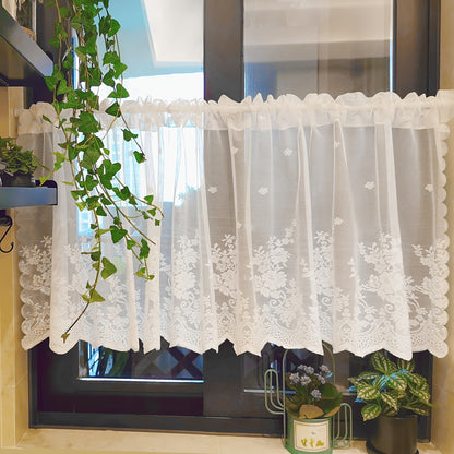 1pc Lace Small Curtain Flower Cafe Curtain, Simple And Sweet Small Window Curtain, Rod Pocket White Window Curtain Suitable For Kitchen And Dining Room, Window And Door Decoration, Cabinet Curtain Home Decor