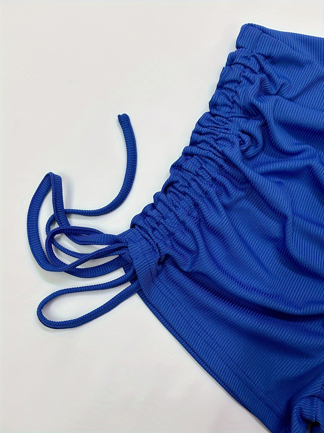 Sexy Drawstring Crop Top & High-Rise Skinny Fit Shorts Pantsuit Set - Women's Solid Color Gathered Two-Piece Outfit for Summer - Sleeveless Crew Neck Design, Elastic Waistband, and Comfortable Fit
