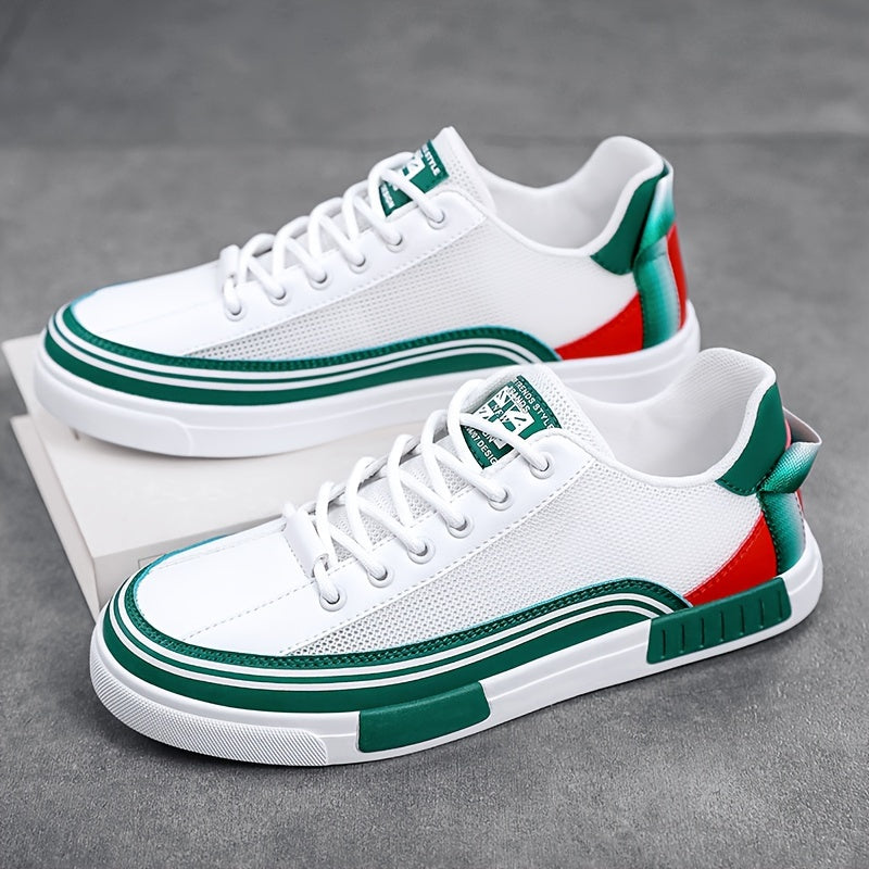 Men's Breathable Mesh Skate Sneakers - Fashionable & Comfortable Casual Shoes for All Seasons, Versatile Streetwear with Lace-Up Closure