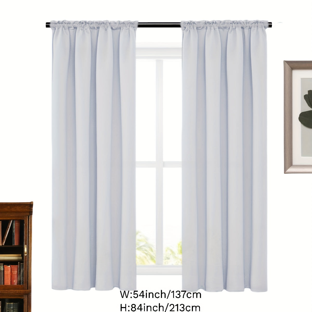 2 Panels Solid Color Simple Rod Pocket Curtain Light Filtering Curtains, Suitable For Living Room, Office Home Decor
