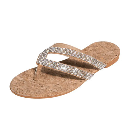Slippers Summer Women Crystal Flip Flops Fashion Rhinestone Flat Heel Peep Toe Elegant Beach Outdoor Slides Femme