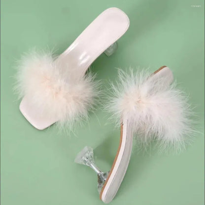Slippers  European And American Women's Summer Ok Plush Fashion Wine Glass With High Heel 2849