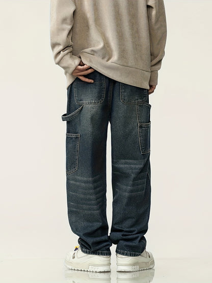 Men's Casual Loose-Fit Cotton Pants | Multi-Pocket Outdoor Utility | Non-Sheer Woven Fabric | Ideal for Spring/Fall