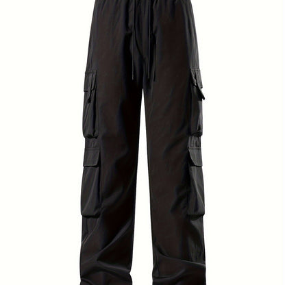 Mens Comfortable Loose Solid Cargo Pants - Multiple Spacious Pockets, Adjustable Casual Drawstring Waistband, Comfortable Loose Fit - Perfect for Outdoor Enthusiasts and Adventurers