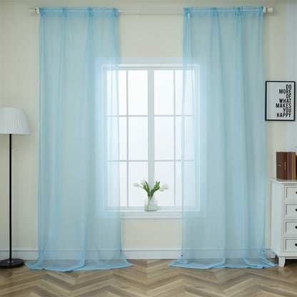 4-piece Pure Color Light Blue Translucent Filter Tulle Curtains, Hanging On The Top, Comfortable And Soft Material, Translucent, Suitable For Bedroom And Living Room