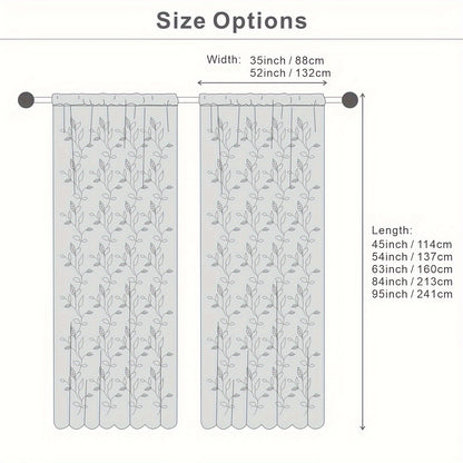 2pcs Sheer Curtains With Embroidery Leaf Pattern, Rod Pocket Faux Linen Floral Semi Curtains Voile Window Curtains Kitchen Curtains, Drapes for Bedroom Living Room