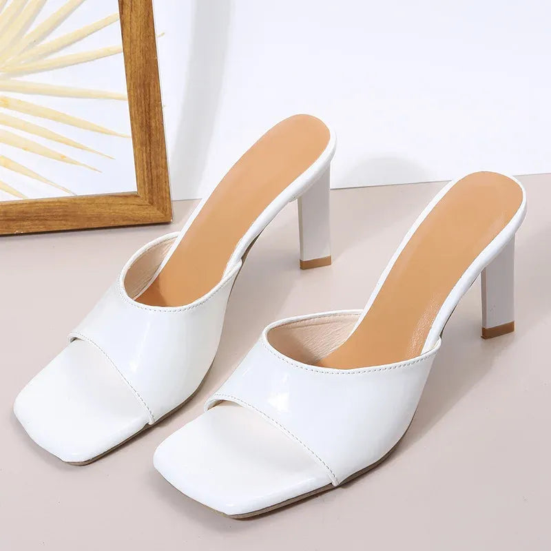 Slippers Women  Summer Open-toe Square Toe Stiletto Ladies Sandals And Large Size High-heeled Zapatos Mujer