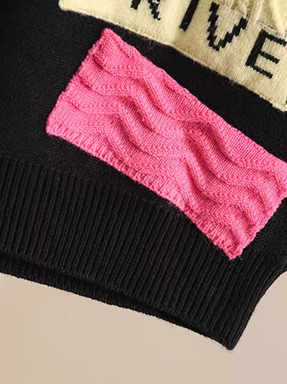 Stylish Boys' Color Block Patchwork Sweater - Fall/Winter Casual Knit Pullover - Soft, Warm, and Cozy Crew Neck Jumper for Autumn with Classic Design and Comfortable Fit