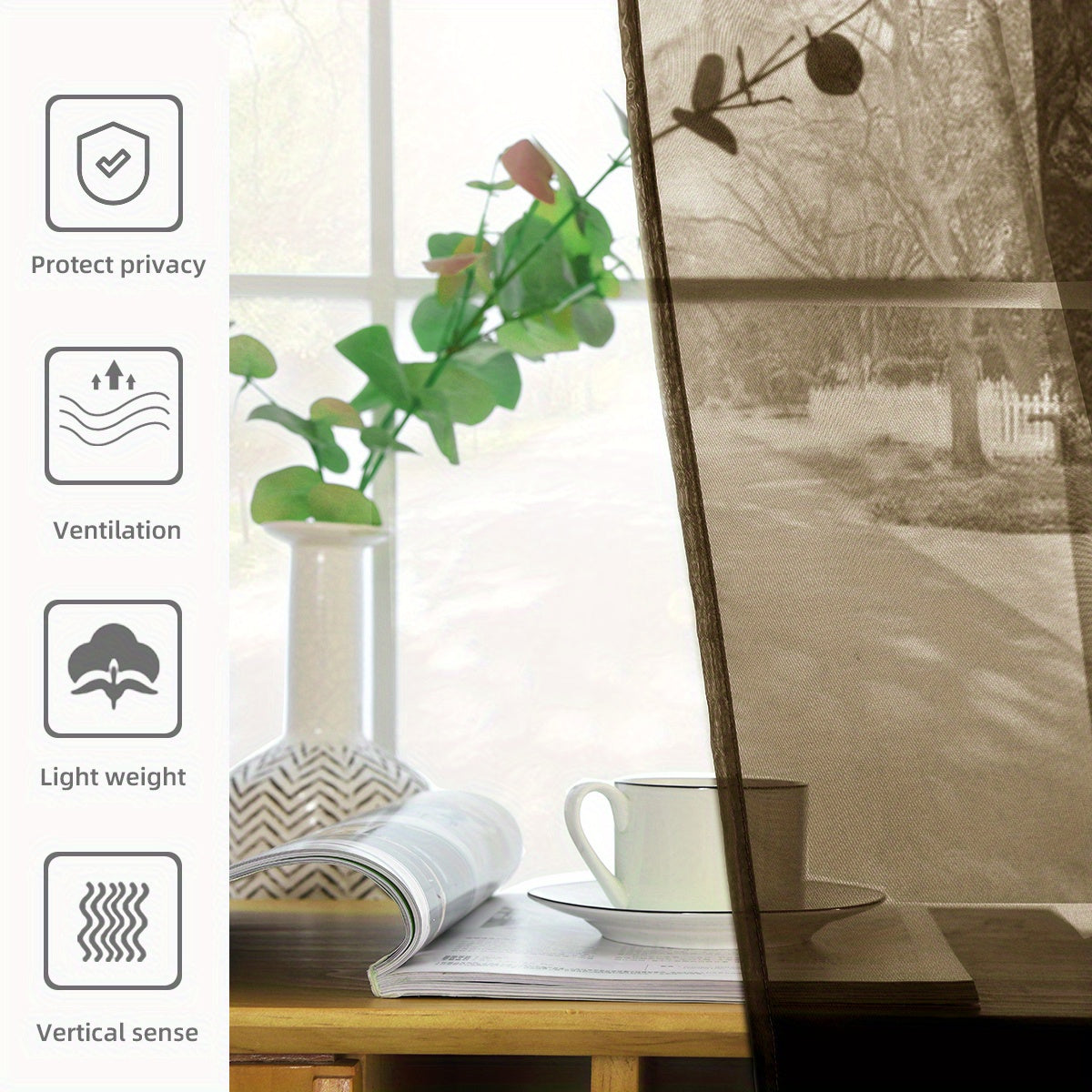 2pcs Sheer Voile Window Treatment Rod Pocket Curtains, For Kitchen Bedroom Living Room Drapes, Sunlight Filtering Privacy Protected Bedroom Living Room Office Home Decor
