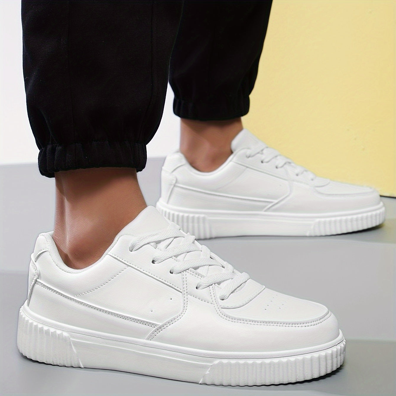 Men's Trendy White Sneakers - Versatile, Lightweight & Comfortable with Non-Slip EVA Sole for Outdoor Activities