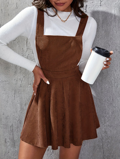 Stylish A-Line Cross Back Mini Dress - Square Neck, Solid Color, Elegant Design, Comfortable Fabric, Perfect for Fall & Winter, Women's Clothing, Daily Wear, Party Wear