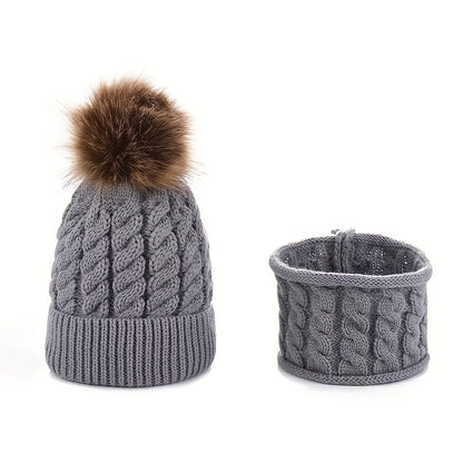 2pcs/set Plain Color Children's Knitted Hat & Neck Scarf For Winter