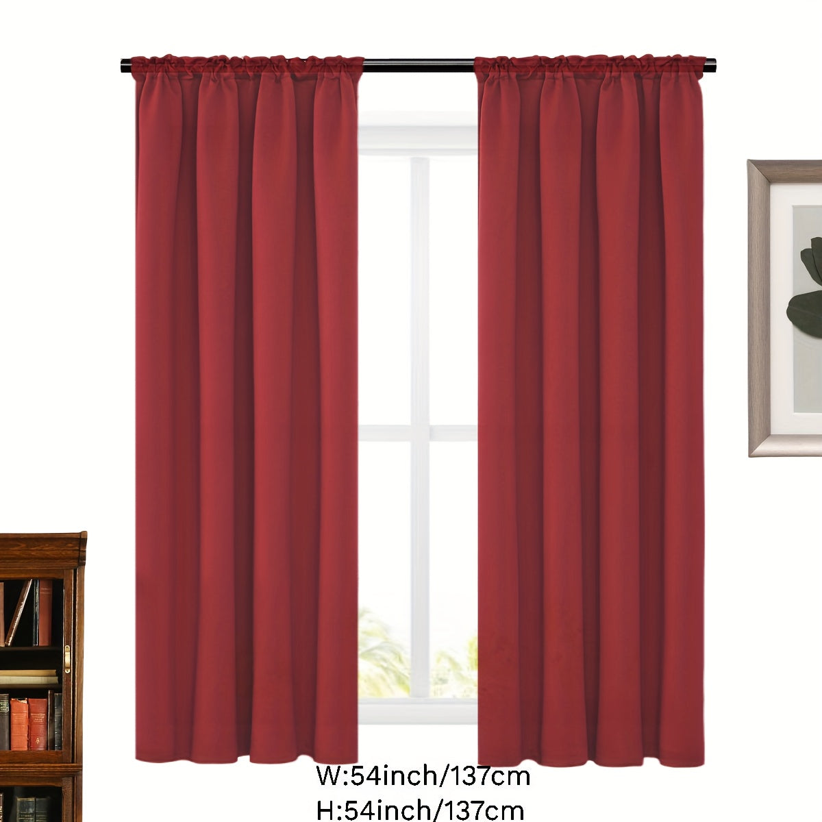 2 Panels Solid Color Simple Rod Pocket Curtain Light Filtering Curtains, Suitable For Living Room, Office Home Decor