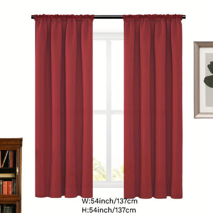 2 Panels Solid Color Simple Rod Pocket Curtain Light Filtering Curtains, Suitable For Living Room, Office Home Decor