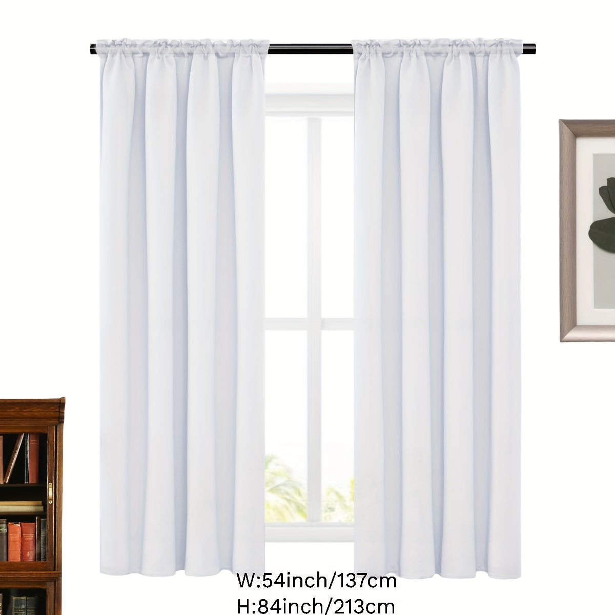 2 Panels Solid Color Simple Rod Pocket Curtain Light Filtering Curtains, Suitable For Living Room, Office Home Decor