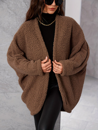 Stylish Batwing Sleeve Jacket - Soft, Solid Color, Open Front, Elegant Design, Warm Winter & Fall Wear, Women's Clothing, Versatile Outerwear for Daily Life