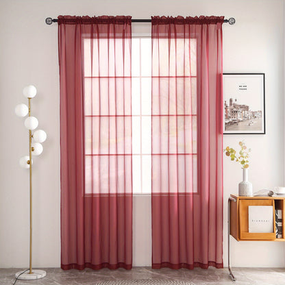 2pcs Sheer Voile Window Treatment Rod Pocket Curtains, For Kitchen Bedroom Living Room Drapes, Sunlight Filtering Privacy Protected Bedroom Living Room Office Home Decor