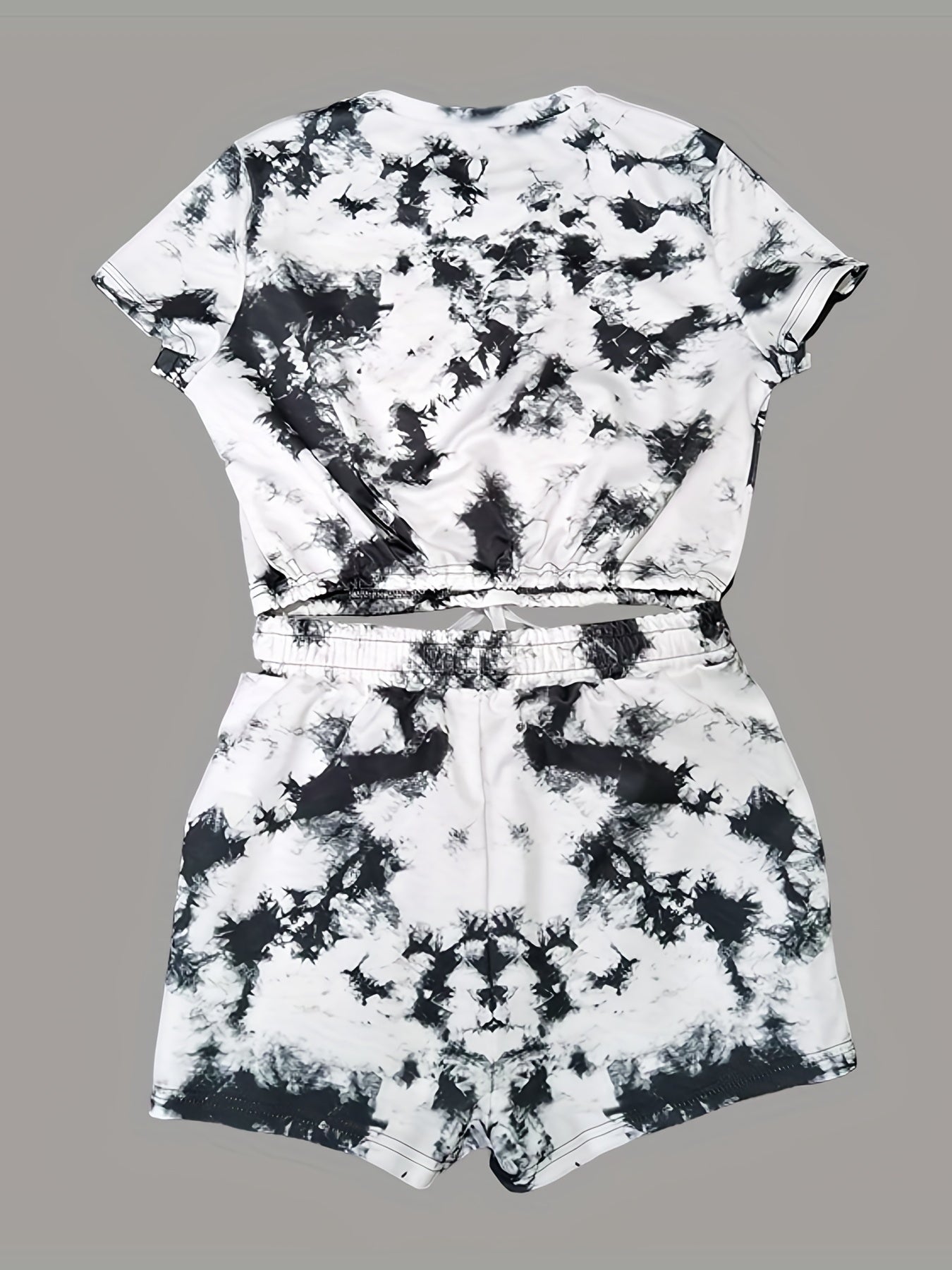 Adorable Womens Cartoon Bear Print Two-Piece Set - Comfortable Short Sleeve Tee with Adjustable Drawstring & Elastic Waist Shorts Outfit for Casual Summer Style