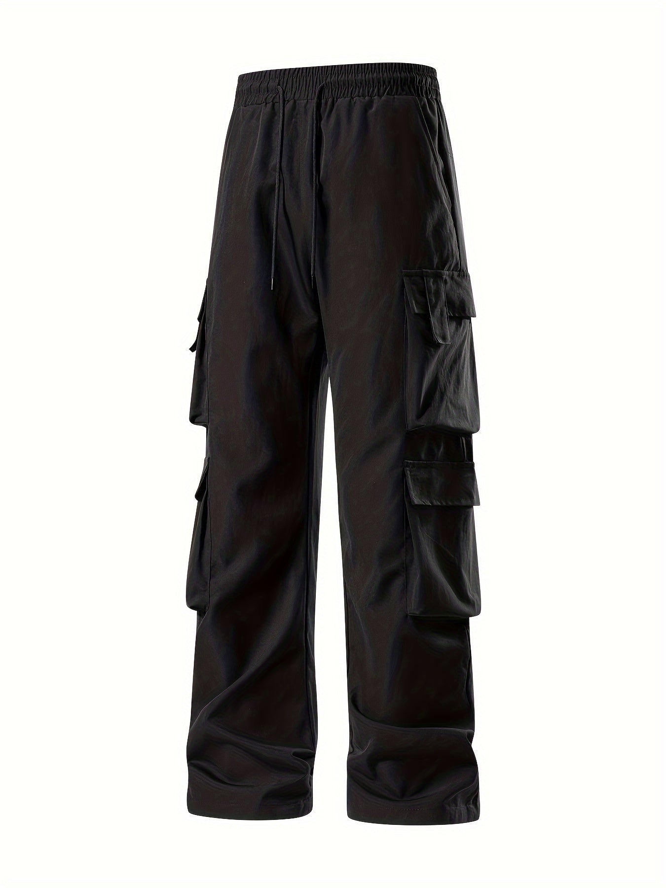 Mens Comfortable Loose Solid Cargo Pants - Multiple Spacious Pockets, Adjustable Casual Drawstring Waistband, Comfortable Loose Fit - Perfect for Outdoor Enthusiasts and Adventurers