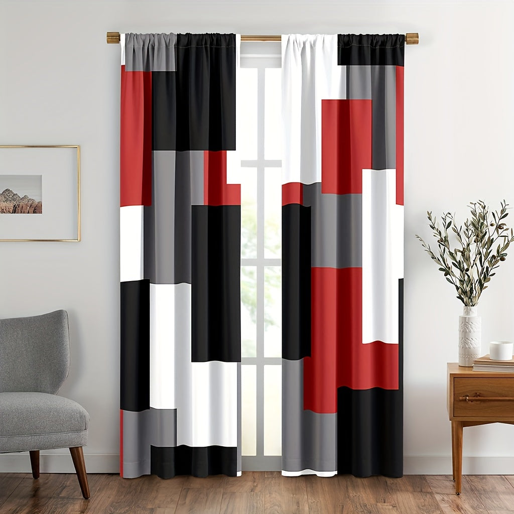 2-Panel Plaid Pattern Window Curtains - Rod Pocket Design, Thermal Insulation, Light Blocking, Privacy Protection - Stylish Red White Grey Black Decor for Living Room Bedroom