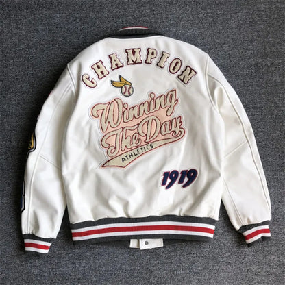 Jackets Men's Spring and Autumn Baseball Uniform Y2K Retro Trend Leather Jacket Heavy Industry Embroidery White Short Coat Ins