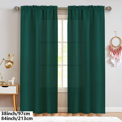 2 Panels Solid Color Light Filtering Curtains - Rod Pocket Design for Easy Installation, Softens Natural Light, and Provides Privacy - Perfect for Living Room, Office, Bedroom, and Home Decoration