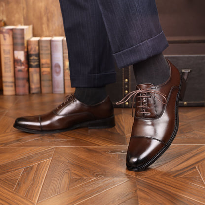 Mens Premium Vintage Oxford Shoes - Rich Solid Colors, Classic Cap Toe, Supreme Comfort, Anti-Slip & Durable - Stylish Formal Business Footwear