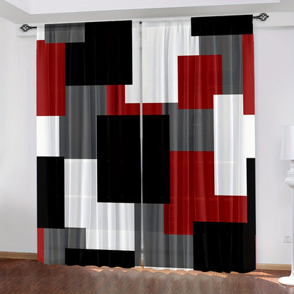 2-Panel Plaid Pattern Window Curtains - Rod Pocket Design, Thermal Insulation, Light Blocking, Privacy Protection - Stylish Red White Grey Black Decor for Living Room Bedroom