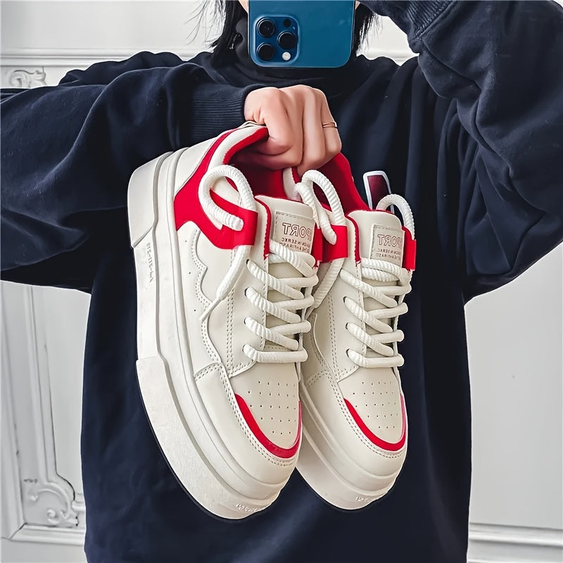 Men's Fashion Skateboard Sneakers Low Top Casual Sports Shoes with PU Leather and EVA Insole - Lace-Up Street Style Footwear for All Seasons