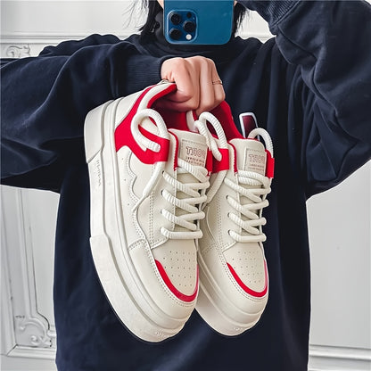 Men's Fashion Skateboard Sneakers Low Top Casual Sports Shoes with PU Leather and EVA Insole - Lace-Up Street Style Footwear for All Seasons