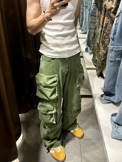 Relaxed Fit Men's Cargo Trousers - 100% Cotton, Multiple Pockets, Breathable, Comfortable, Casual Wear, Loose Fit, Ideal for Outdoor Activities - Soft, Durable, and Practical Pants for Everyday Use