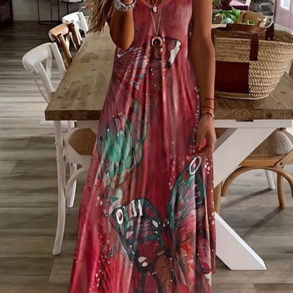 Butterfly Print V-Neck Casual Dress - Lightweight & Feminine for Spring & Summer - Short Sleeve, Comfortable Fit - Trendy Womens Clothing for Warm Weather