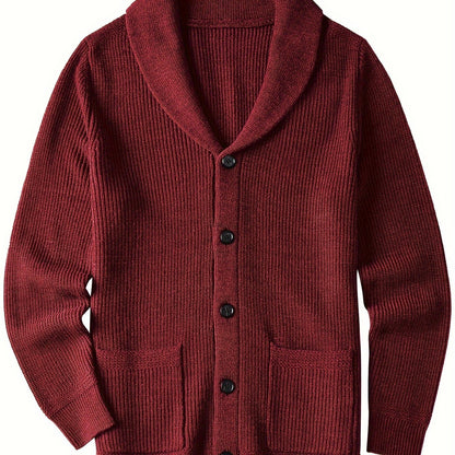 Plus Size Mens Soft Knit Cardigan Sweater - Classic Shawl Collar, Warm and Cozy with Pockets - Elegant Coat Style for Winter and Fall Seasons