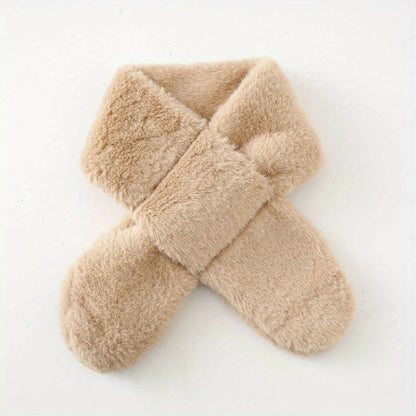 1pc Simple Cute Round Neck Children's Solid Color Fur Scarf For Autumn And Winter