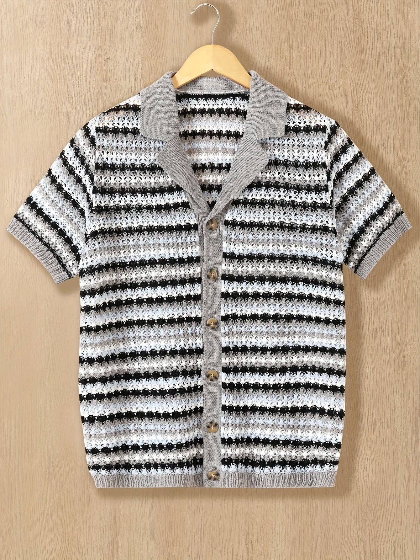 V-Neck Semi-Sheer Knitted Top for Men - Breathable, Slight Stretch, Regular Fit, Solid Color, Casual Style - Perfect for Spring and Summer Leisure Sports Fashion