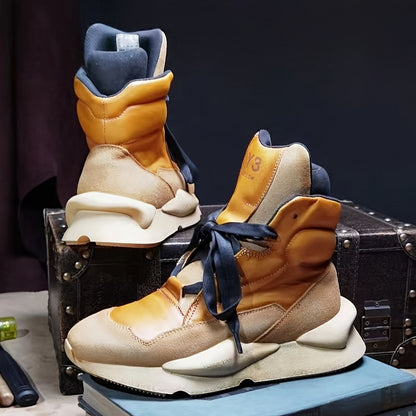 Men's High-Top Sneakers - New Release, Faux Leather Upper, Lace-Up Closure, Breathable Fabric Lining, Non-Slip Durable Sole, Alphabet & Assorted Designs, Available in Vibrant Colors, Sizes 39-44