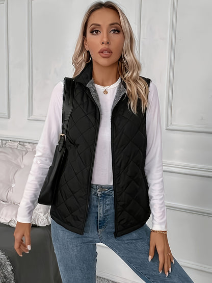 Cozy Argyle Pattern Vest - Soft, Warm, and Stylish Sleeveless Zip-Up Design for Women - Fall and Winter Essential, Casual Outwear for Everyday Wear