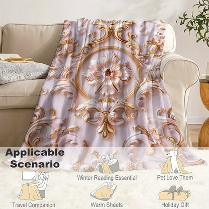 1pc Pink Flower Print Flannel Blanket, Soft And Comfortable Throw Blanket Bed, Sofa, Office, Gift, Camping And Travel, Warm Lightweight Blanket For All Seasons