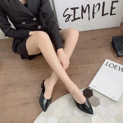 Slippers Thick Heel Plastic Mules Shoes Women Summer Sandals Pointed Toe  Jelly Female Waterproof