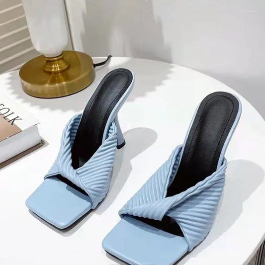 Slippers  Fashion High-heeled Slip-on Women's European And American Candy Color Pleated Stiletto