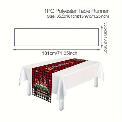 1PC Festive Christmas Gnome Table Runner - Woven Polyester Rectangular Dining Decor with Whimsical Driving Gnome Design, Vibrant Holiday Colors, and Durable Construction for Joyful Holiday Party & Christmas Gatherings, Perfect Festive Home Tabletop Access