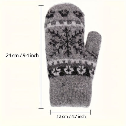 Winter Warm Knit Gloves with Snowflake Design and Faux Rabbit Fur Lining - Elastic, Ideal for Outdoor Activities, Perfect Gift